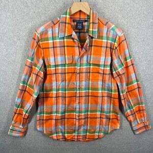 Ralph Lauren Button Down Womens 6 Orange Plaid Flannel Long Sleeve Pockets EUC